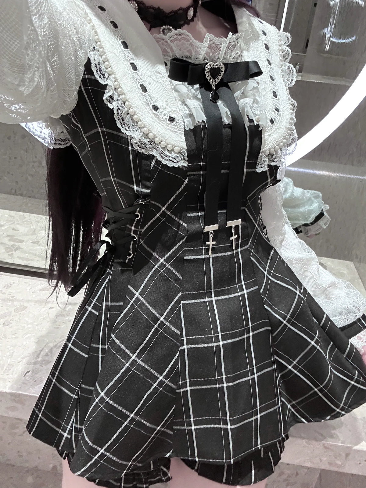 Genuine design set, long-sleeve with bow pearl