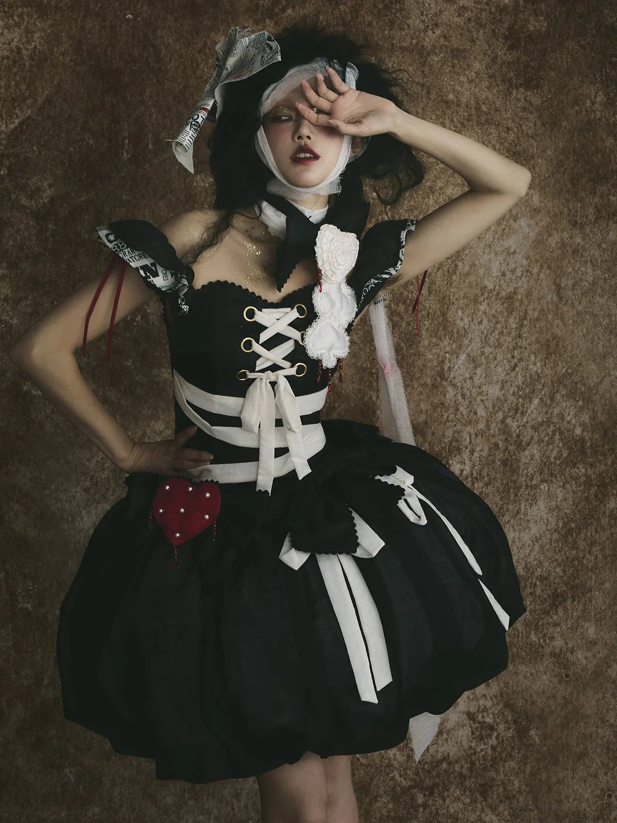 Heart Theatre Gothic Grotesque Lolita OP Dress - LolitaEra