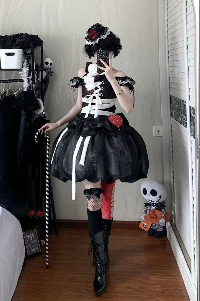 Heart Theatre Gothic Grotesque Lolita OP Dress - LolitaEra