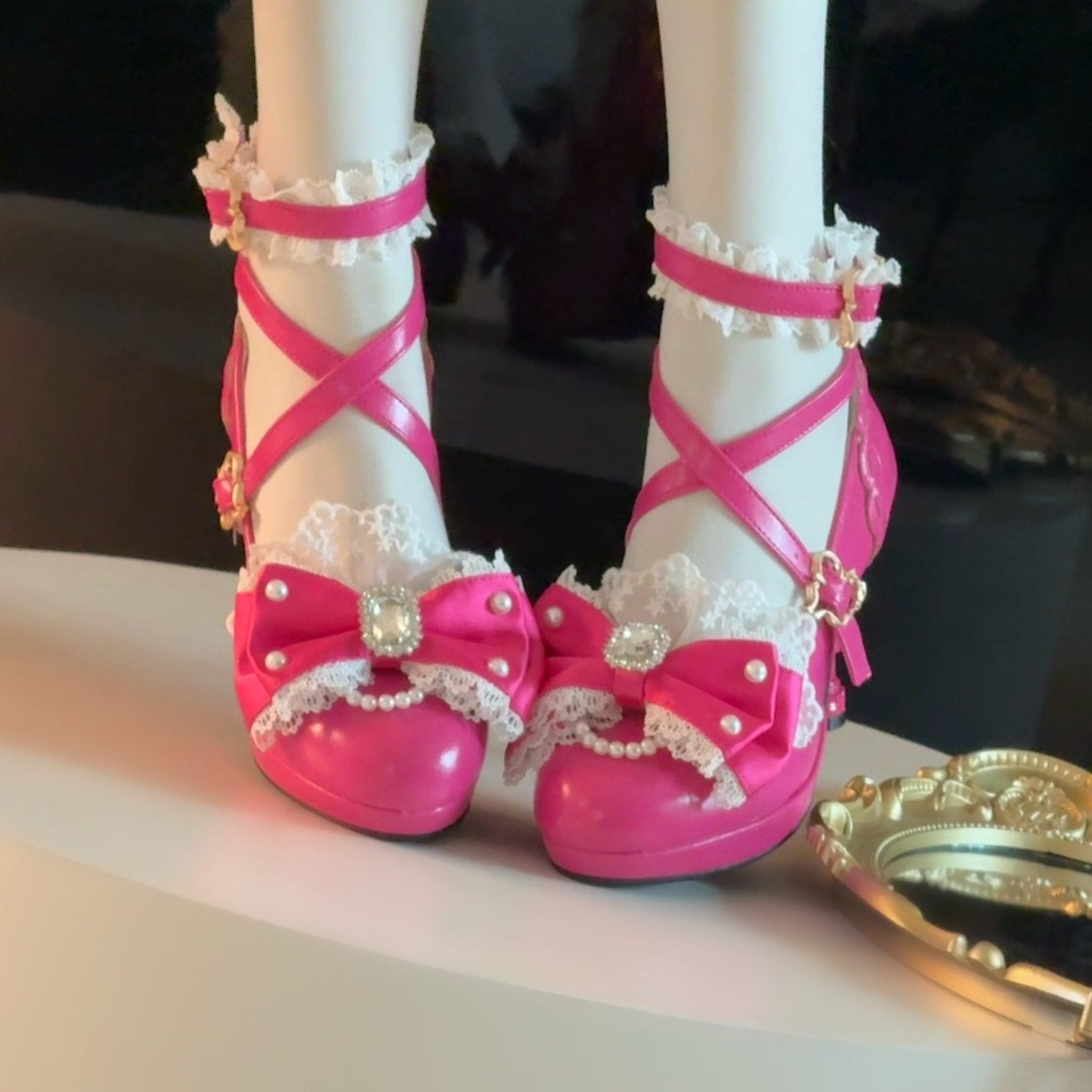 Heisei Yuki Hime Hime - Style Rose Pink High Heels - LolitaEraRose Pink 9cm35Heisei Yuki Hime Hime - Style Rose Pink High Heels