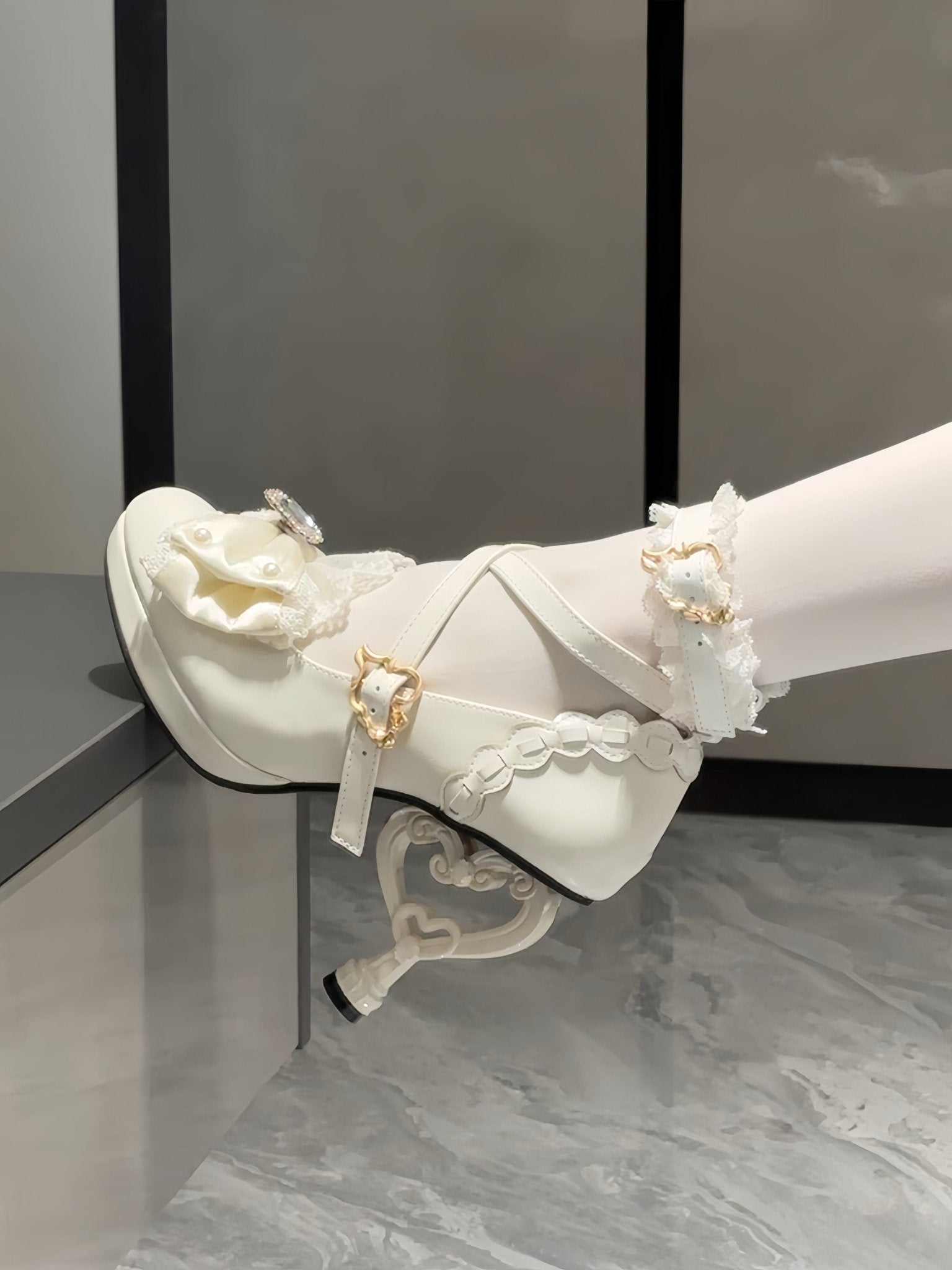 Heisei Yuki Hime Hime - Style White High Heels - LolitaEraWhite 9cm35Heisei Yuki Hime Hime - Style White High Heels