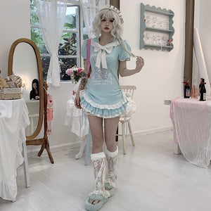 Hooded Kawaii Bowknot Anime Slim - fit T-shirt - LolitaEraBlueSHooded Kawaii Bowknot Anime Slim - fit T-shirt