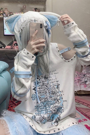 Human Pact Sub - kawaii Oversized Cat - ear Hoodie - LolitaEraWhiteMHuman Pact Sub - kawaii Oversized Cat - ear Hoodie