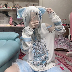 Human Pact Sub - kawaii Oversized Cat - ear Hoodie - LolitaEraWhiteMHuman Pact Sub - kawaii Oversized Cat - ear Hoodie
