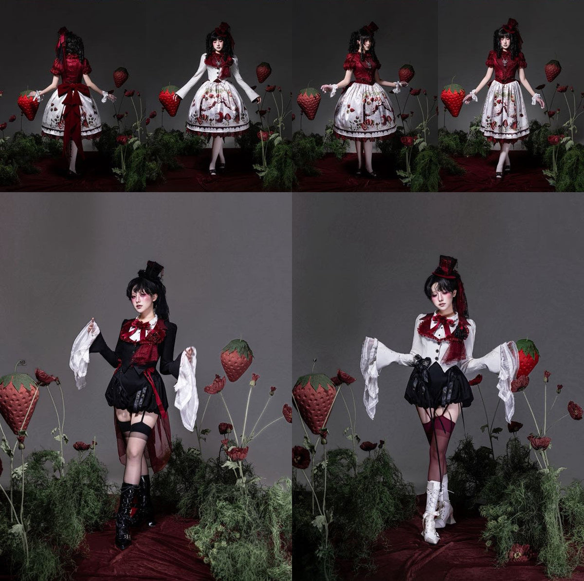 Hunting Strawberry Velvet Gothic Sweet Lolita Dress SK & Jacket Set - LolitaEra