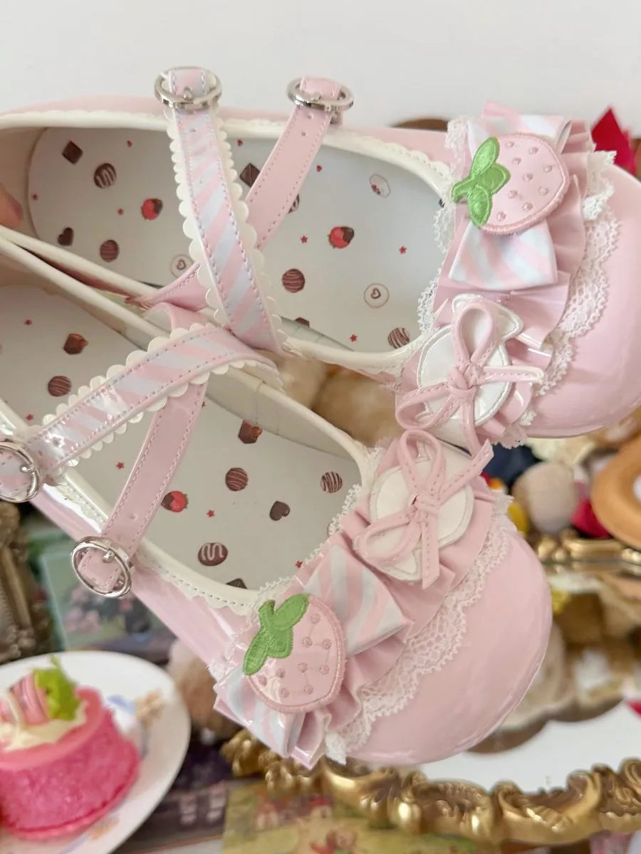 In-stock Berry Troubles Red Lolita Shoes Strawberry Lolita Cat Paw Heel Strawberry Rhapsody Lolita Shoes