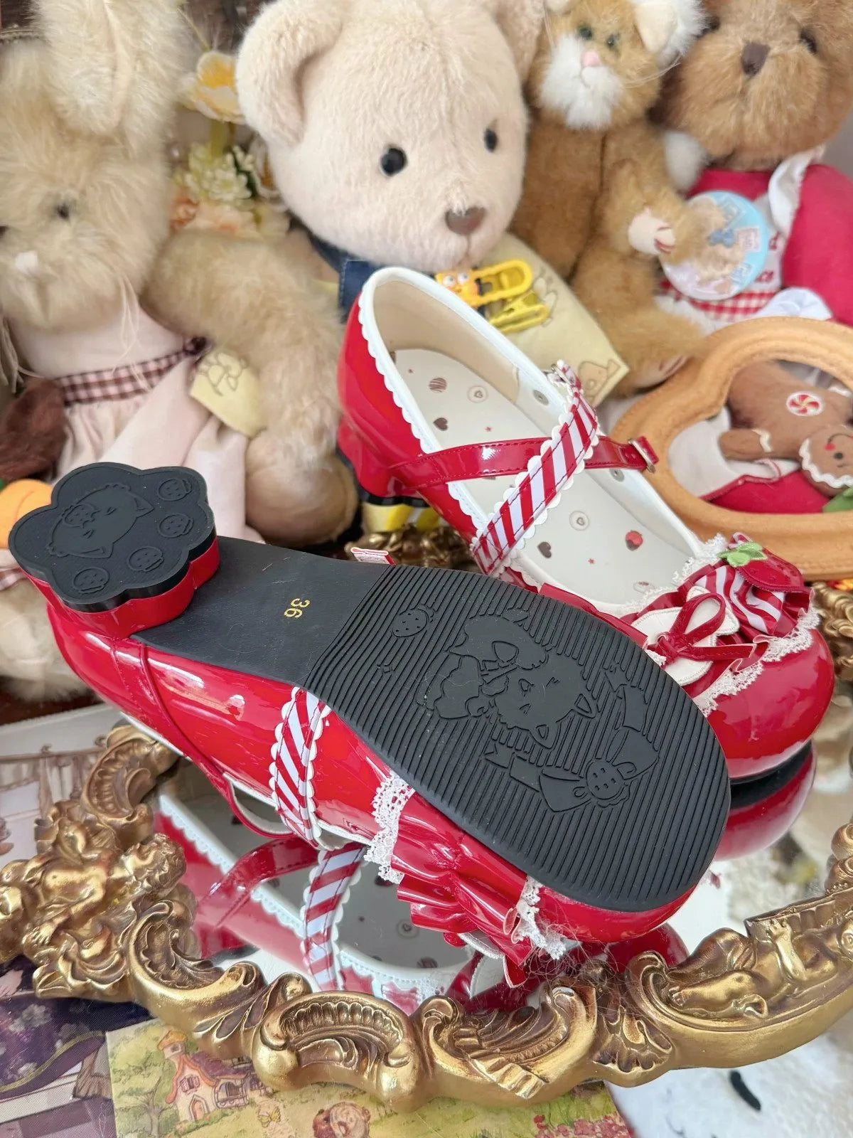 In-stock Berry Troubles Red Lolita Shoes Strawberry Lolita Cat Paw Heel Strawberry Rhapsody Lolita Shoes