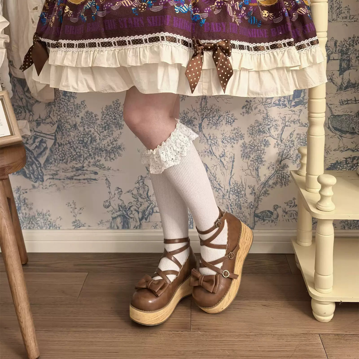 In Stock Brown Platform Tata Original Lolita Round Toe Platform Shoes