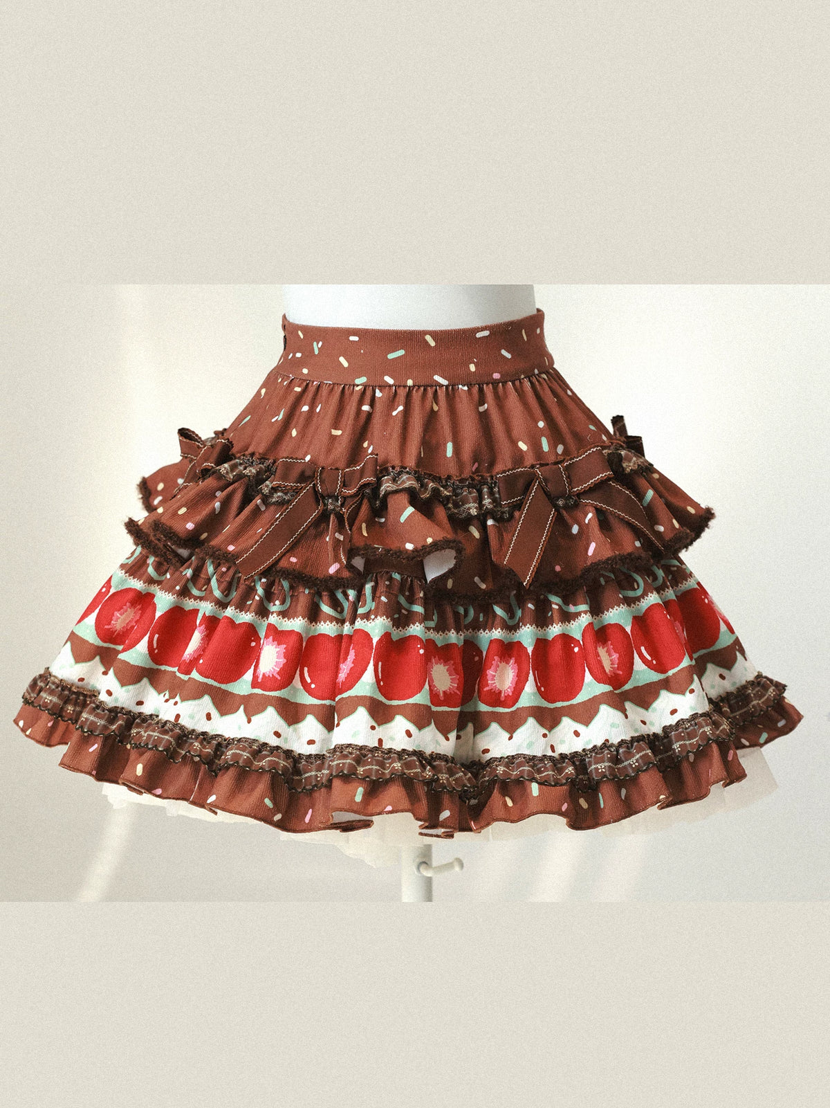 In-stock "Cherry Mint Chocolate" Twelve Mi Flower Stand-up Collar Duijin Pipa Sleeve Top and Duan Duan Half Skirt Han-Western Fusion