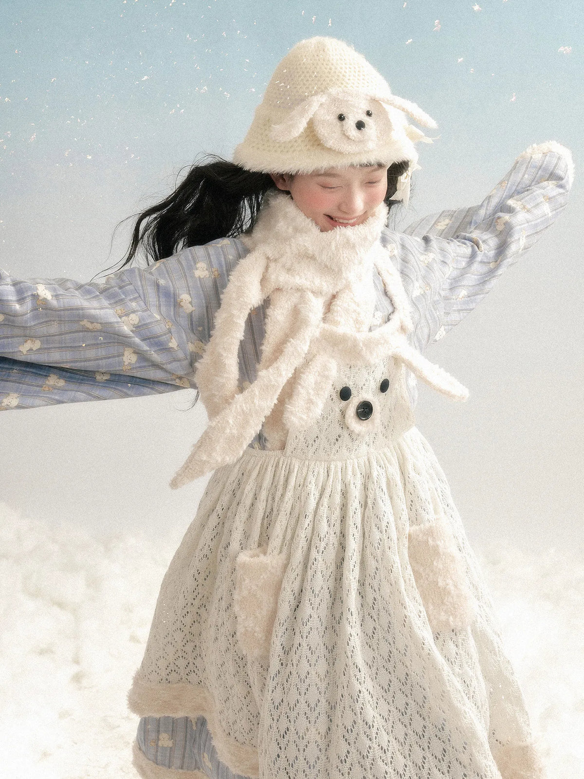 *In Stock* "Fluffy Puppy" Original Improved Ming-style Cross-collar Top Improved Ming-style Tieli Knitted Apron