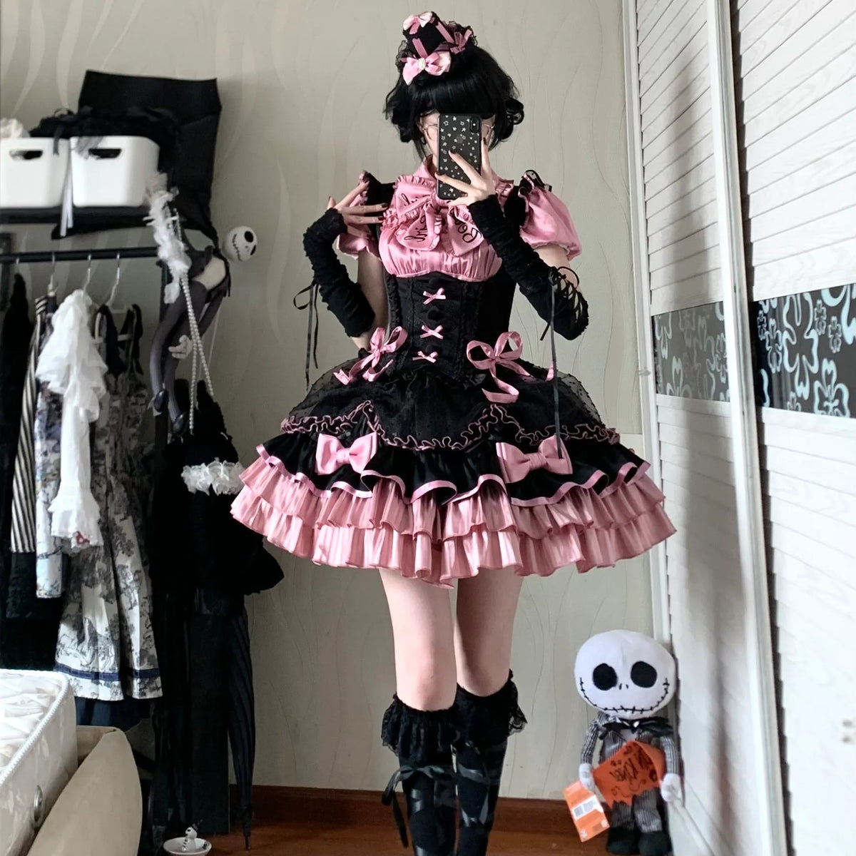 【In Stock Now】A Little Candy Heart-Shaped Support Black Shirt with Chest Support Sk Set Lolita Dress
