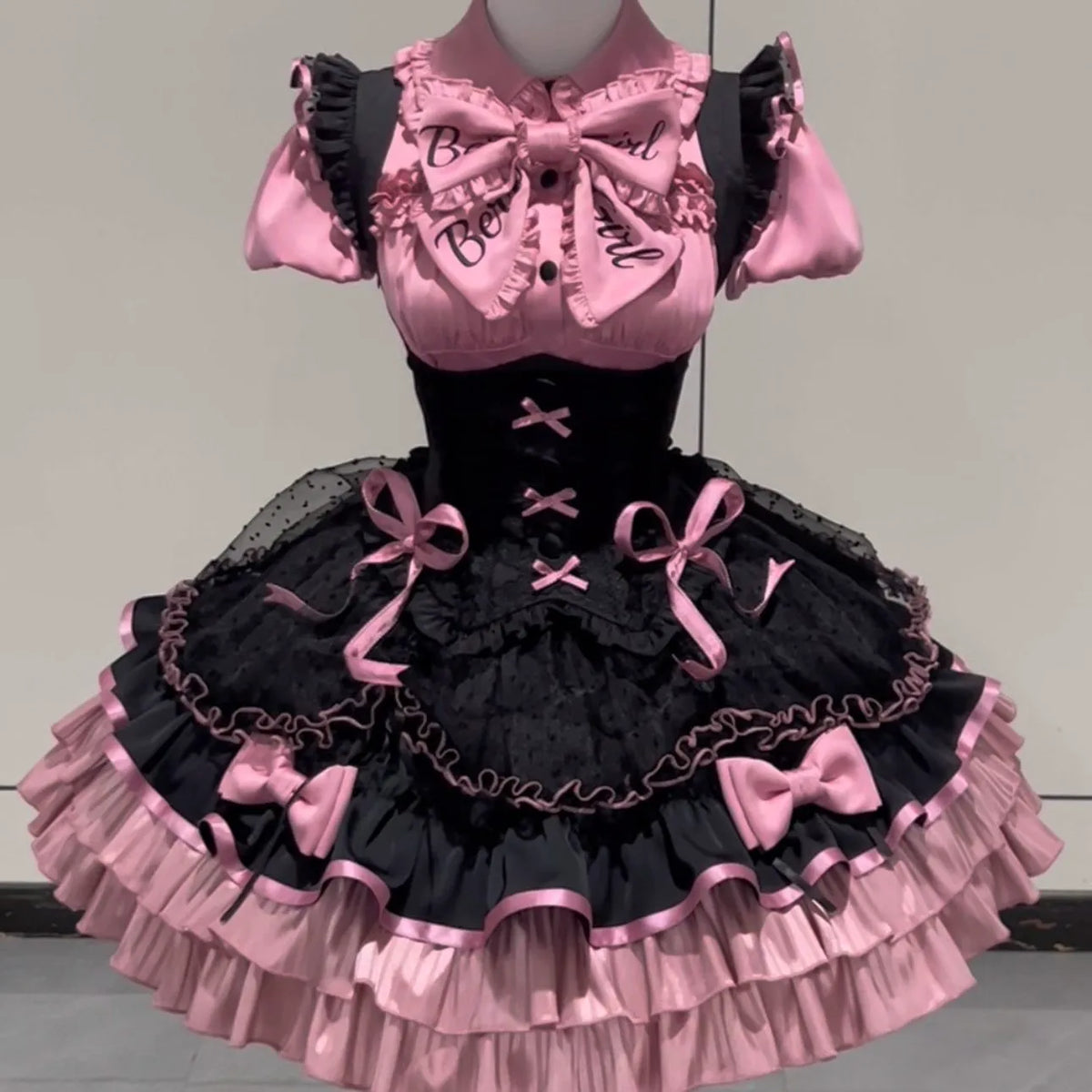 【In Stock Now】A Little Candy Heart-Shaped Support Black Shirt with Chest Support Sk Set Lolita Dress