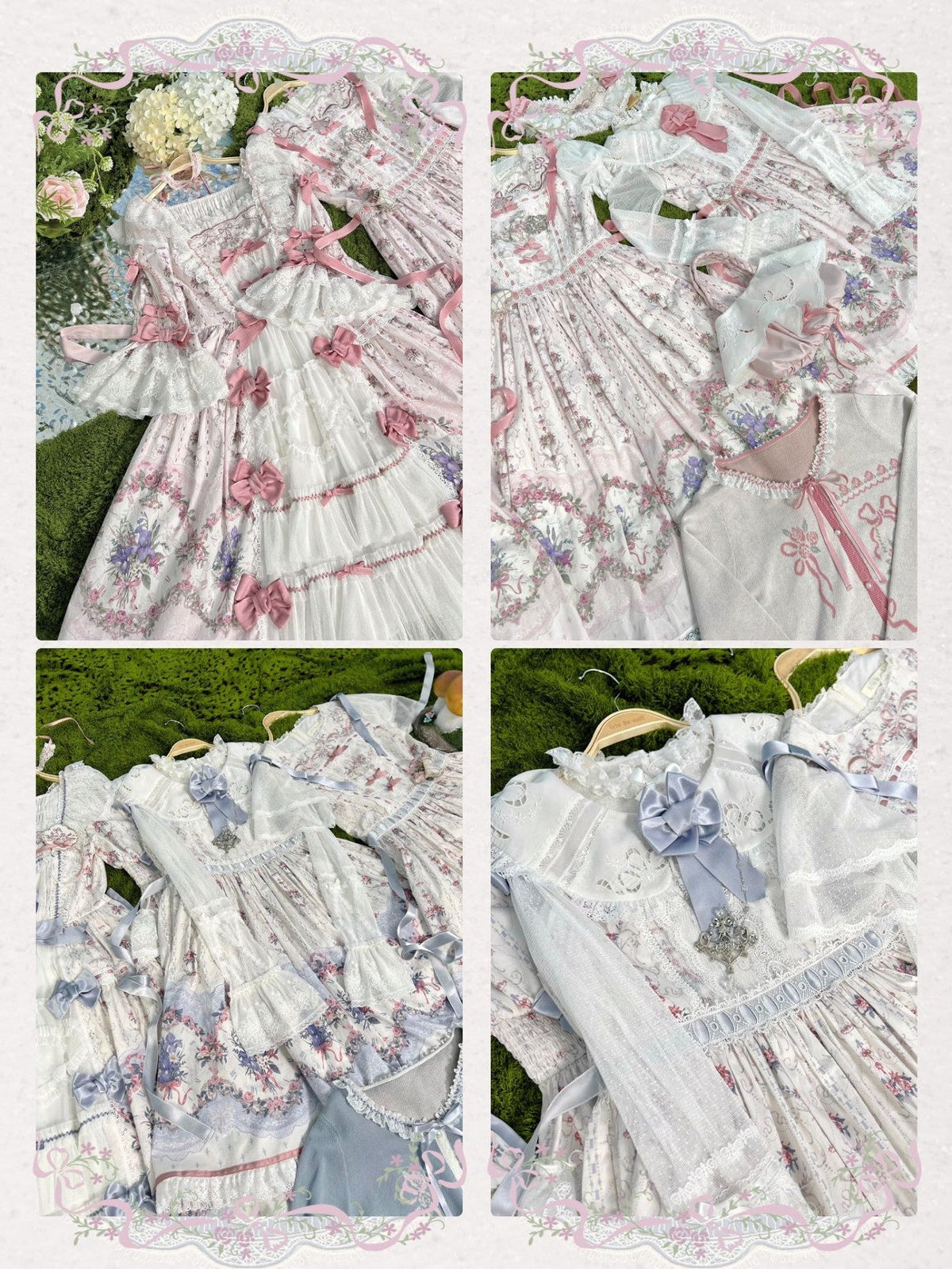 Iris Clock Floral‑Wall Front‑Opening Lolita Hime‑Sleeve Dress - LolitaEra