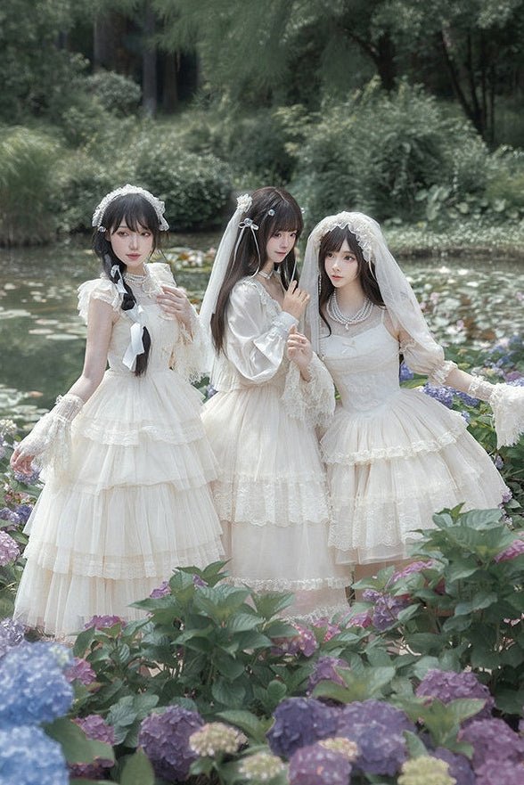 Ivory Tower Classic Dreamy Lolita White OP/JSK Dress - LolitaEraShort JSKXSIvory Tower Classic Dreamy Lolita White OP/JSK Dress
