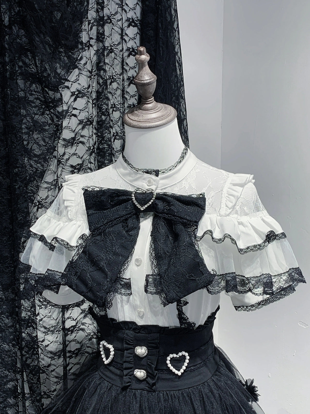 Shirt Virtual Heaven Original Design Mass-Produced Japanese-Style Lace Short-Sleeve Long-Sleeve Bow Cute Elaborate Workmanship for Home Wear