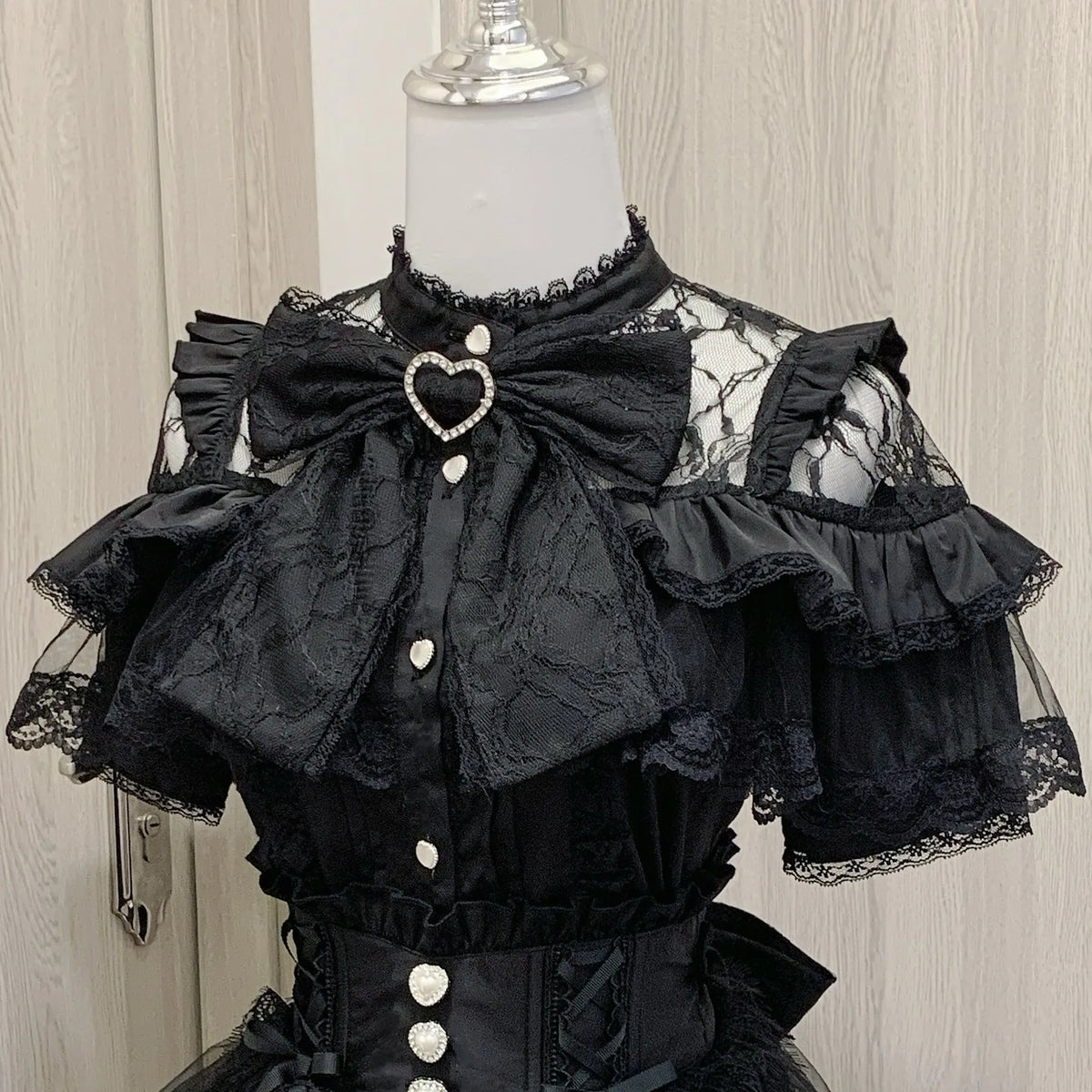 Shirt Virtual Heaven Original Design Mass-Produced Japanese-Style Lace Short-Sleeve Long-Sleeve Bow Cute Elaborate Workmanship for Home Wear