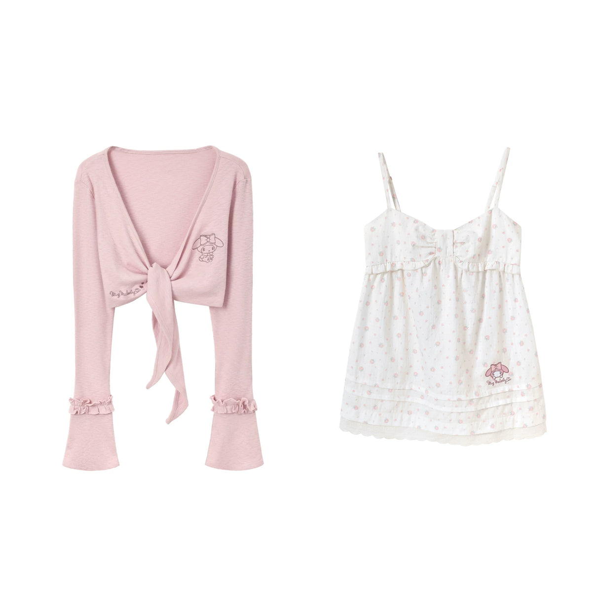 Japanese Style Gentle Knitted Cardigan Pink Floral Cami Dress Set for Women