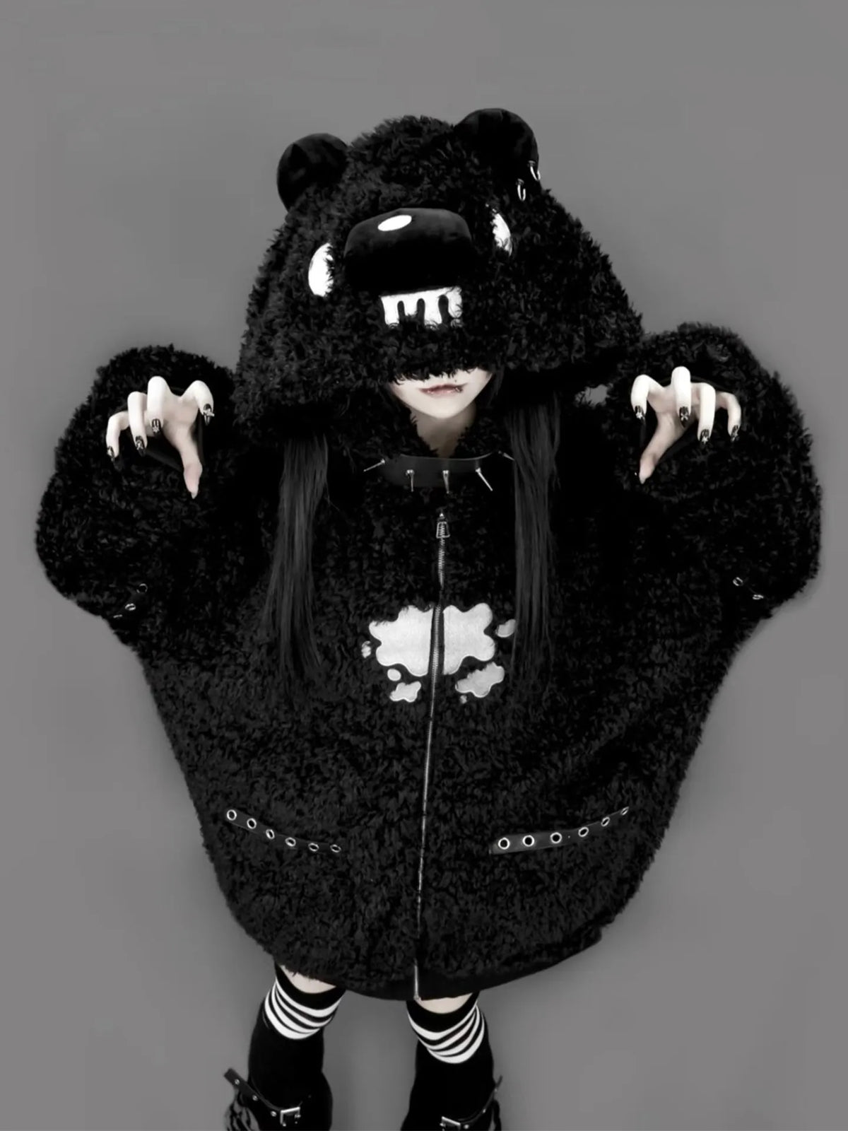 Japanese-Style Soft and Cute Plush Coat, New Autumn and Winter Model with Bear Ears, Subculture Y2K Sweet Cool Lamb Wool Sweatshirt