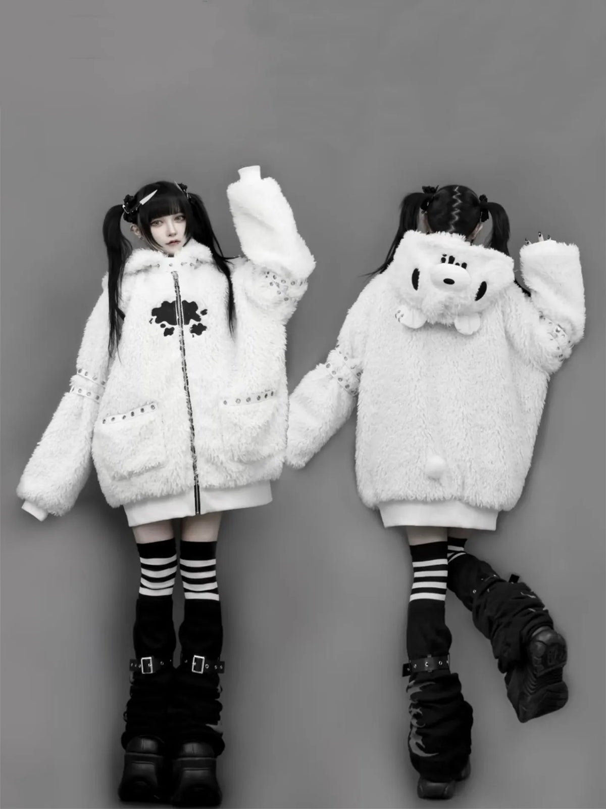Japanese-Style Soft and Cute Plush Coat, New Autumn and Winter Model with Bear Ears, Subculture Y2K Sweet Cool Lamb Wool Sweatshirt