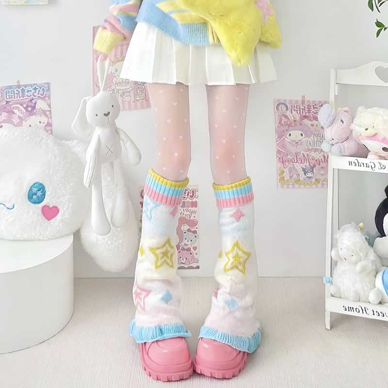 Japanese Sweet Dopamine Knit Leg Warmers - LolitaEraWhiteJapanese Sweet Dopamine Knit Leg Warmers