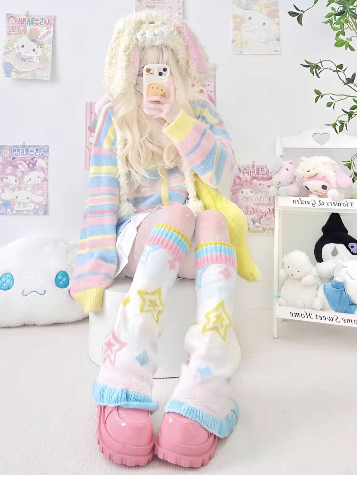 Japanese Sweet Dopamine Knit Leg Warmers - LolitaEraWhiteJapanese Sweet Dopamine Knit Leg Warmers
