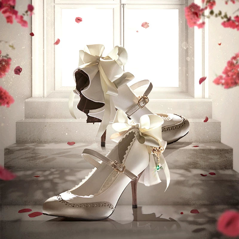 Violet Evergarden Japanese Sweet High Heels Bow Lolita Women's Shoes Round Toe Mary Jane Cla Style