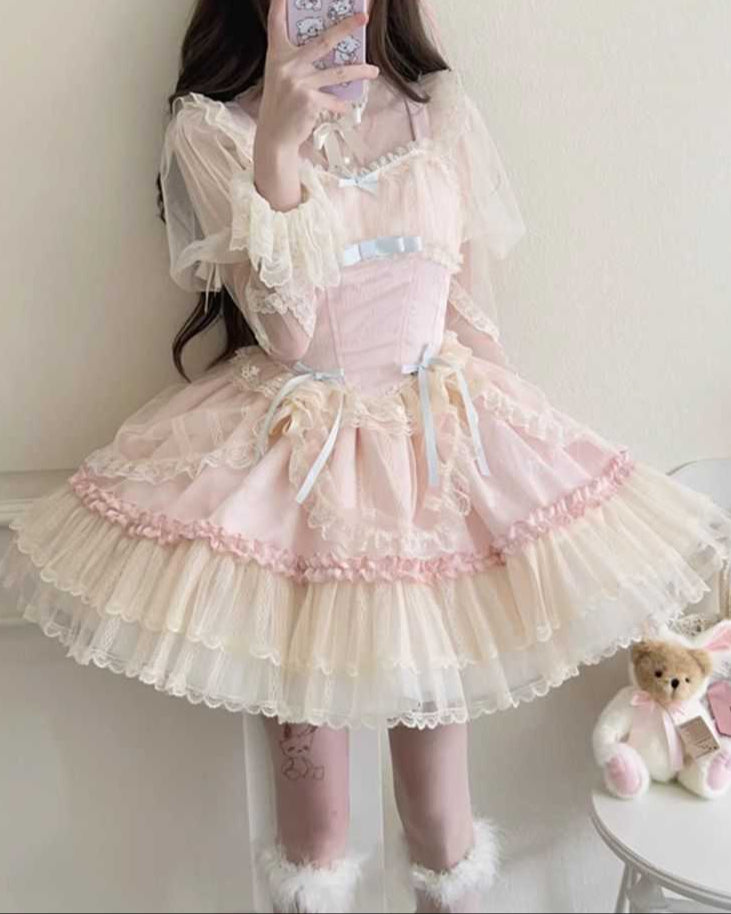 Lolita Cute Vintage Lace Chiffon SK Dress LS1002
