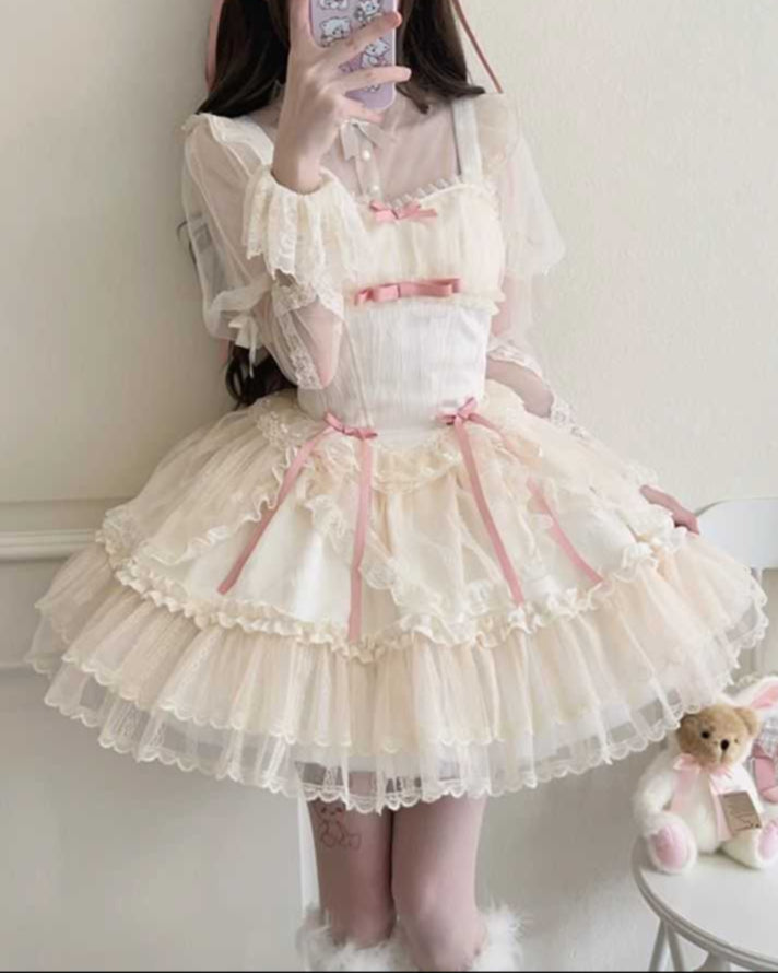 Lolita Cute Vintage Lace Chiffon SK Dress LS1002