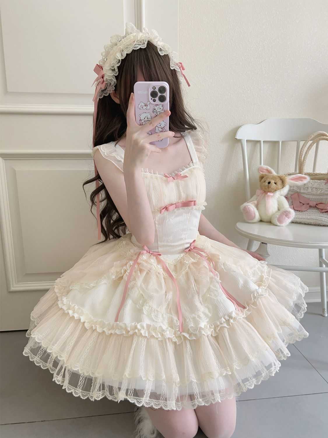Lolita Cute Vintage Lace Chiffon SK Dress LS1002