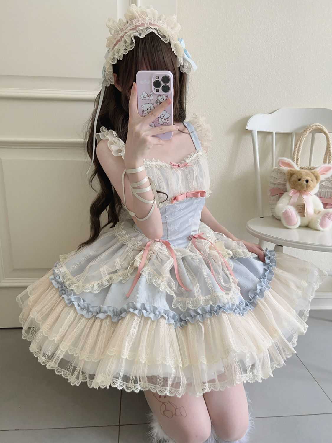 Lolita Cute Vintage Lace Chiffon SK Dress LS1002