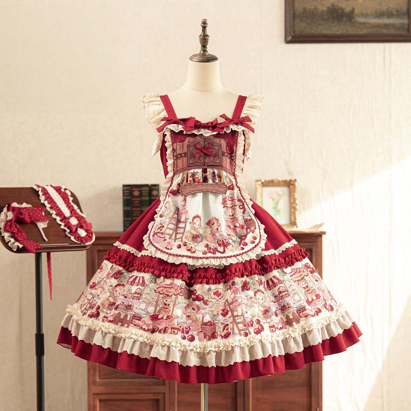 Hawthorn Berry Jam Doll Print Vintage Sweet Lolita OP/JSK Dress