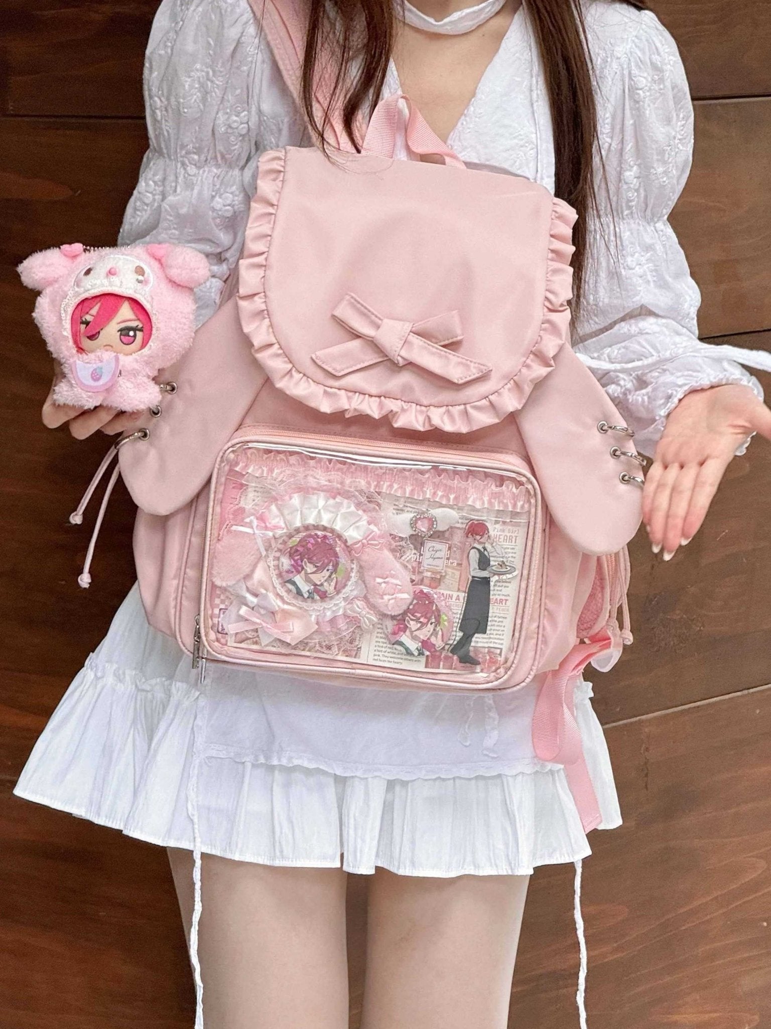 Kawaii Bunny Ear Large - Capacity Backpack Ita Bag 1287 - LolitaEraPinkKawaii Bunny Ear Large - Capacity Backpack Ita Bag 1287
