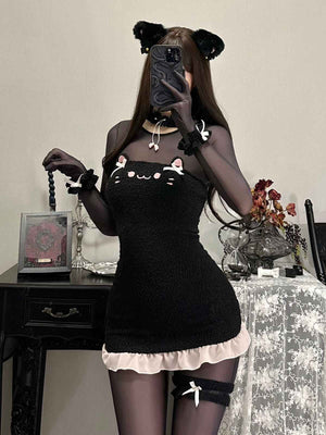 Kawaii Cat Ear Fur Bodycon Mini Skirt - LolitaEraBlackKawaii Cat Ear Fur Bodycon Mini Skirt