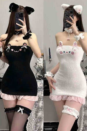 Kawaii Cat Ear Fur Bodycon Mini Skirt - LolitaEraBlackKawaii Cat Ear Fur Bodycon Mini Skirt
