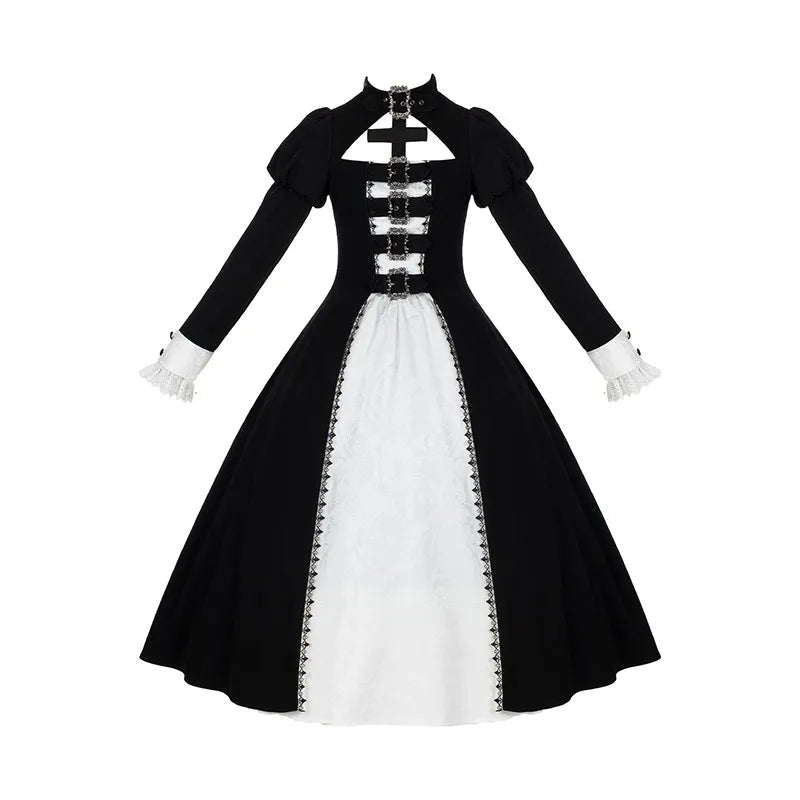 Kelin Lolita Gothic Color Block Front Panel Twin Long & Short OP Dress - LolitaEra