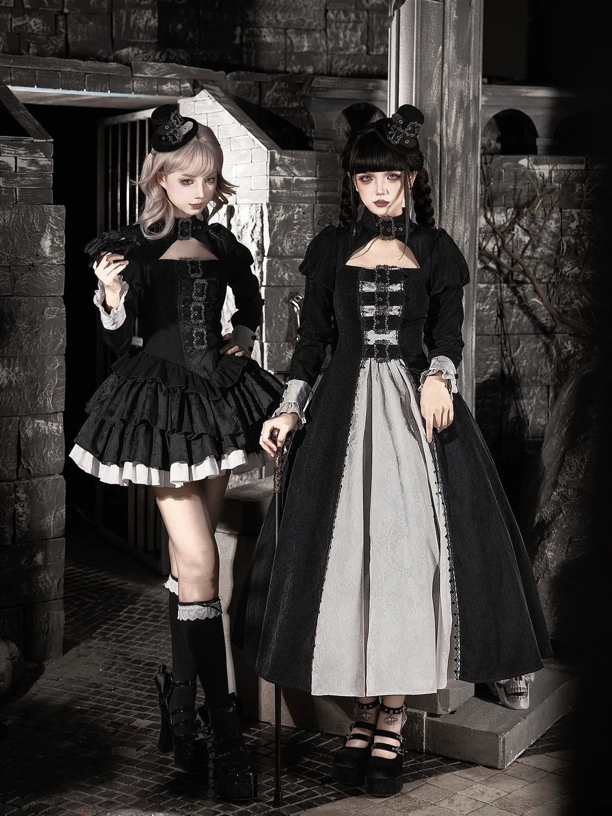 Kelin Lolita Gothic Color Block Front Panel Twin Long & Short OP Dress - LolitaEra