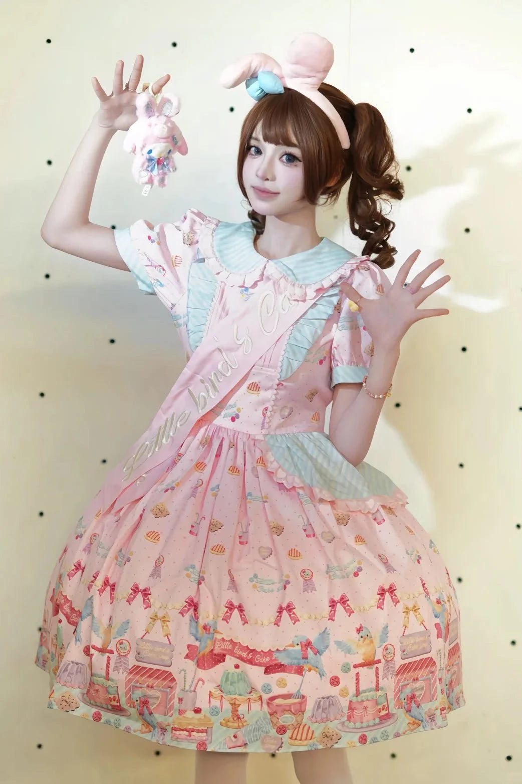 Kingfisher Pastry Chef Sweet Print Lolita OP Dress - LolitaEraPink OP+SashSKingfisher Pastry Chef Sweet Print Lolita OP Dress
