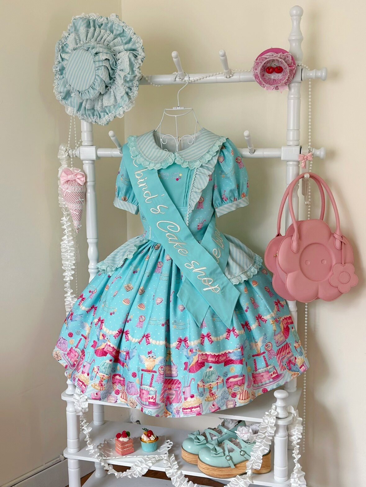 Kingfisher Pastry Chef Sweet Print Lolita OP Dress - LolitaEraBlue OP+SashSKingfisher Pastry Chef Sweet Print Lolita OP Dress