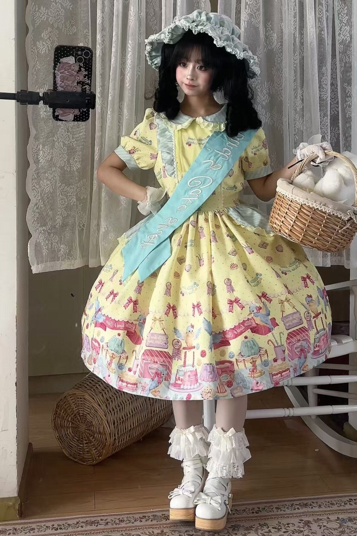 Kingfisher Pastry Chef Sweet Print Lolita OP Dress - LolitaEraBlack OP+SashSKingfisher Pastry Chef Sweet Print Lolita OP Dress