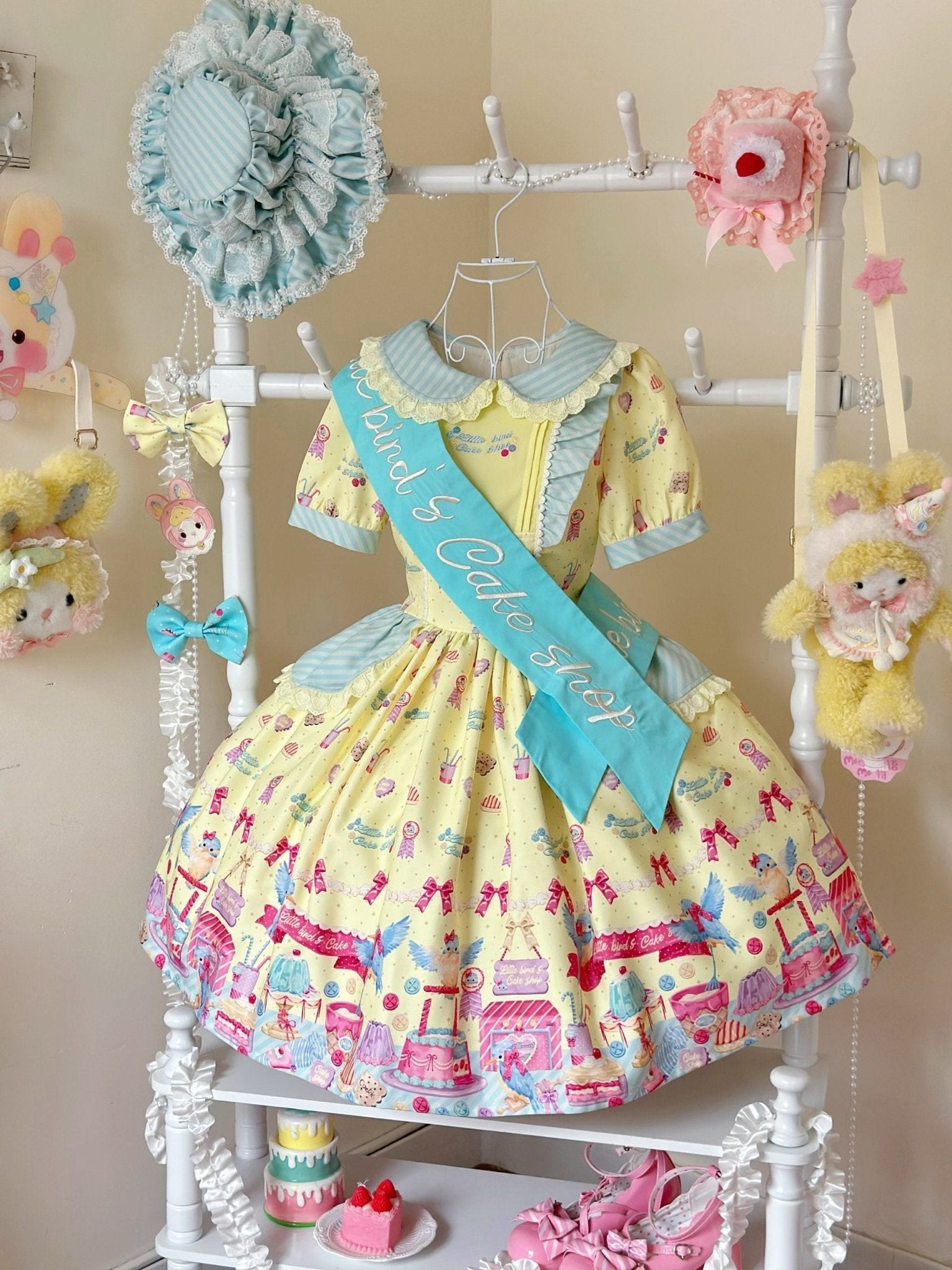 Kingfisher Pastry Chef Sweet Print Lolita OP Dress - LolitaEraYellow OP+SashSKingfisher Pastry Chef Sweet Print Lolita OP Dress