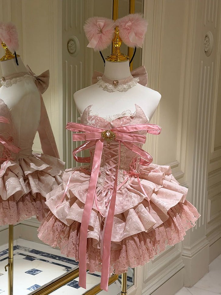 Kitten Lover Pink Dog - Length Ballet Dress - LolitaEraPink DressSKitten Lover Pink Dog - Length Ballet Dress