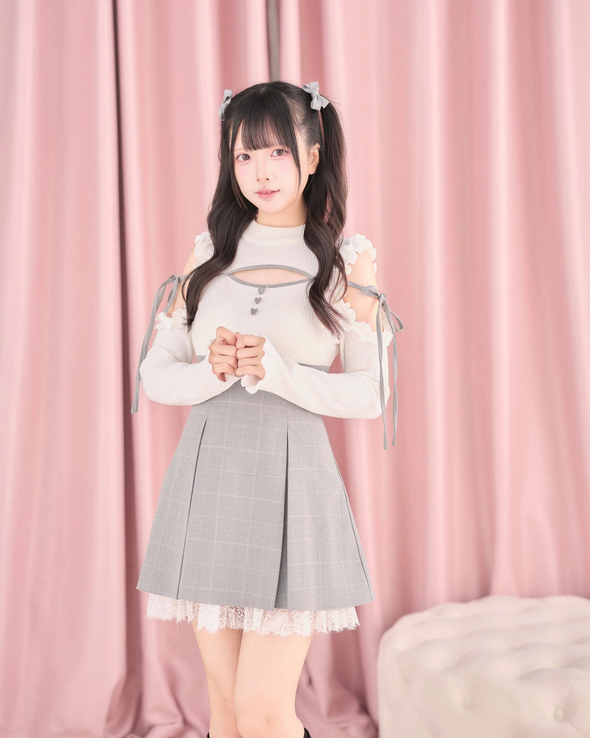Knitted Plaid Japanese Mass Produced Faux Two Piece Dress - LolitaEra