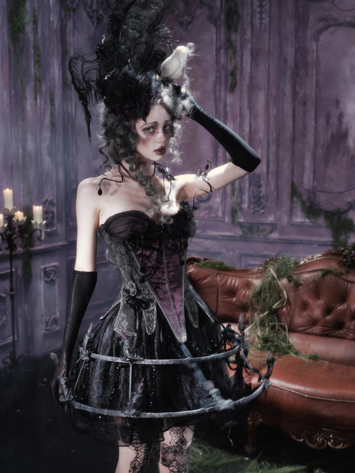 Legacy of the Departed Gothic Dark Butterfly Specter Boned Corset - LolitaEra