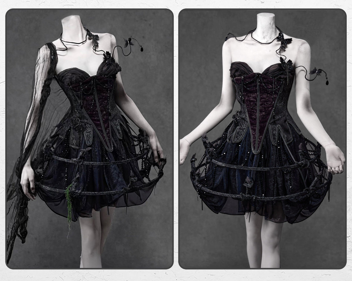 Legacy of the Departed Gothic Dark Butterfly Specter Boned Corset - LolitaEra