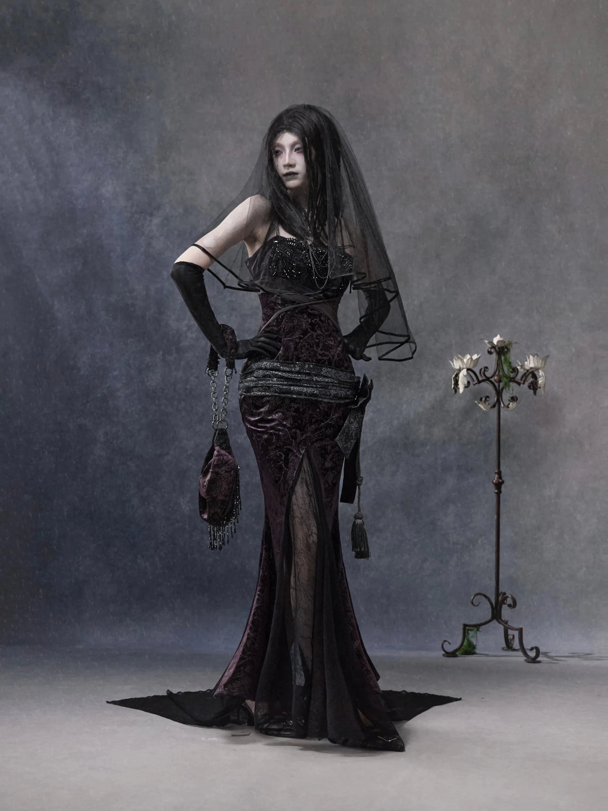 Legacy of the Departed Gothic Dark Spectral Train Slip Dress - LolitaEra