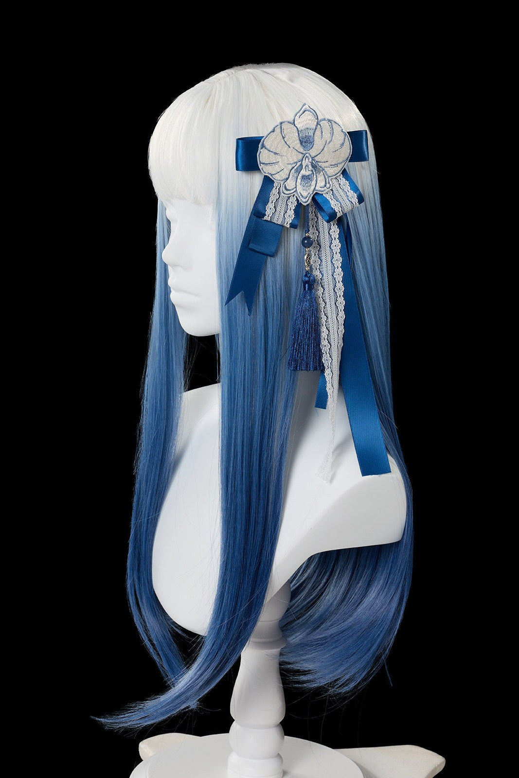 Ling Long Ci Blue Porcelain Gothic Lolita Accessories BNT Brooch Headveil Curtain - LolitaEra