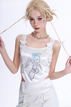 Little Angel Wing Printed Tank Top - LolitaEraWhiteSLittle Angel Wing Printed Tank Top