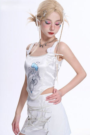 Little Angel Wing Printed Tank Top - LolitaEraWhiteSLittle Angel Wing Printed Tank Top