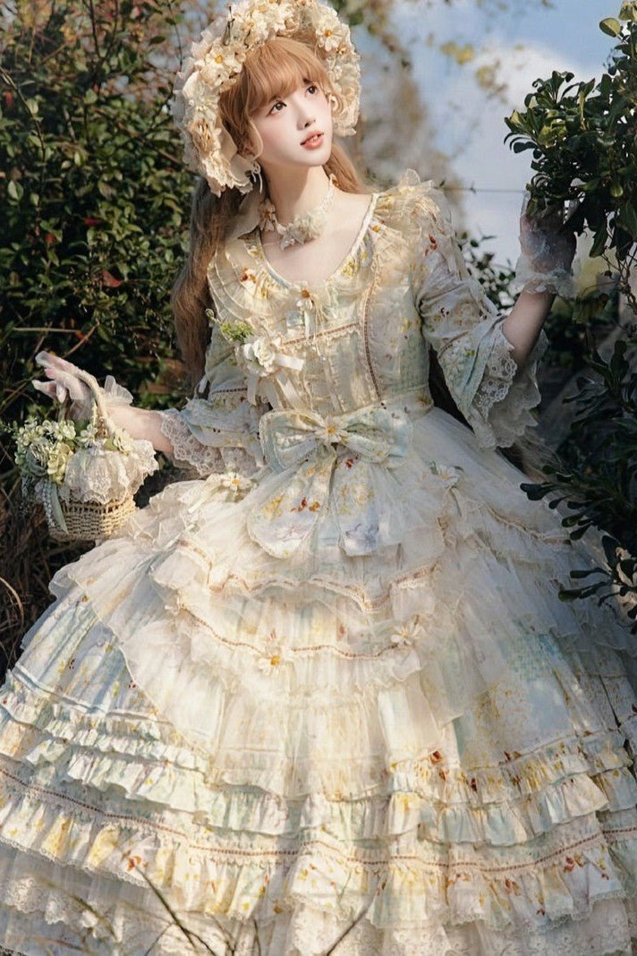 Little Daisy Elegant Classic Lolita OP - LolitaEraDressGreenSLittle Daisy Elegant Classic Lolita OP