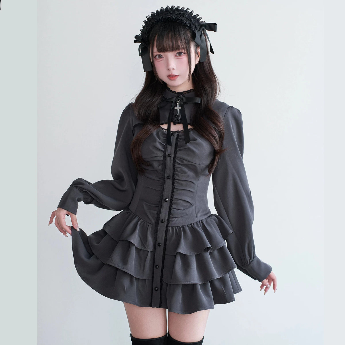 Little Goth Original Japanese Style Subculture Mass Produced Bow Dress - LolitaEra